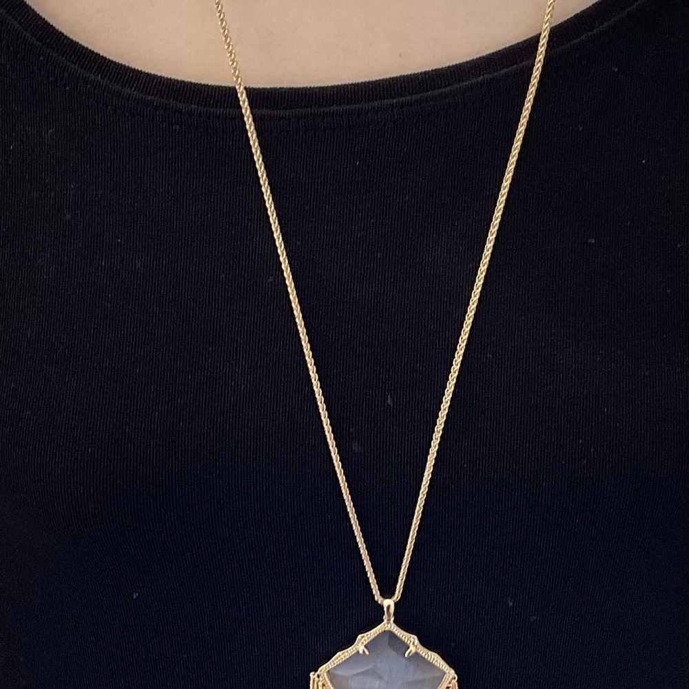 Kendra Scott Kingston Slate Cat’s Eye Necklace - NWT - Rhodium - Picture 3 of 8